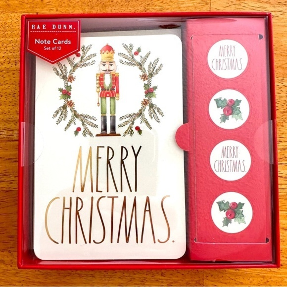 Rae Dunn MERRY CHRISTMAS Nutcracker Design Note Card Set Stickers NEW!!